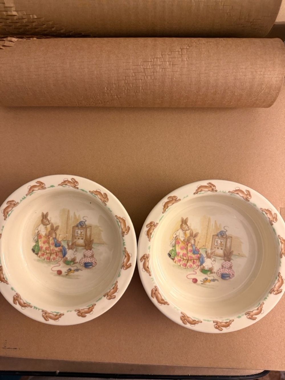 Royal Doulton Bunnykins Bowls Set of 2 Vintage Baby Dish Rabbits